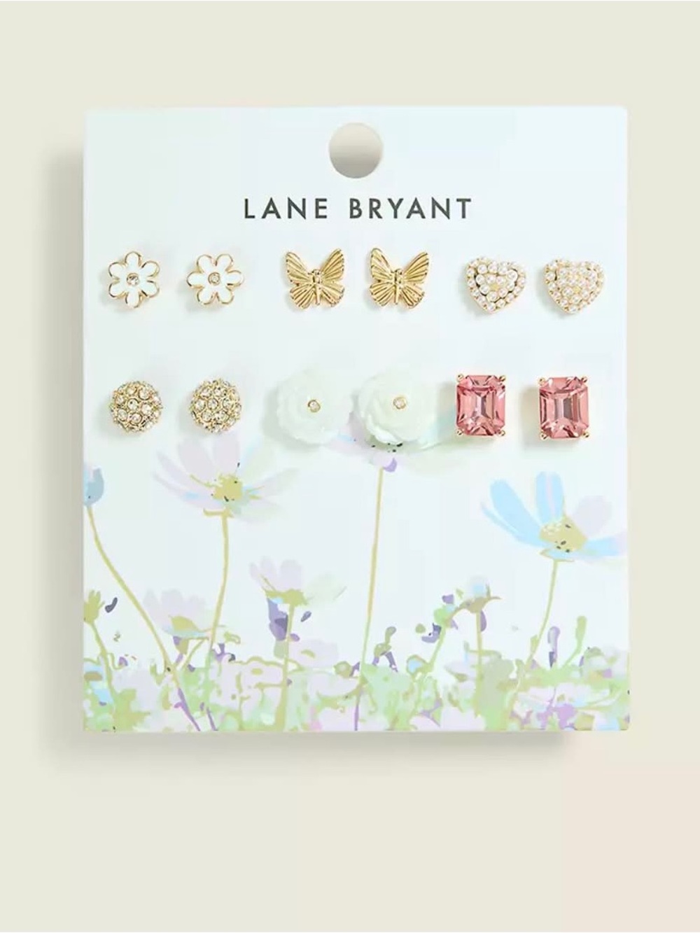 🆕Lane Bryant Gold and Pink Floral & Gem Stud Earring Set